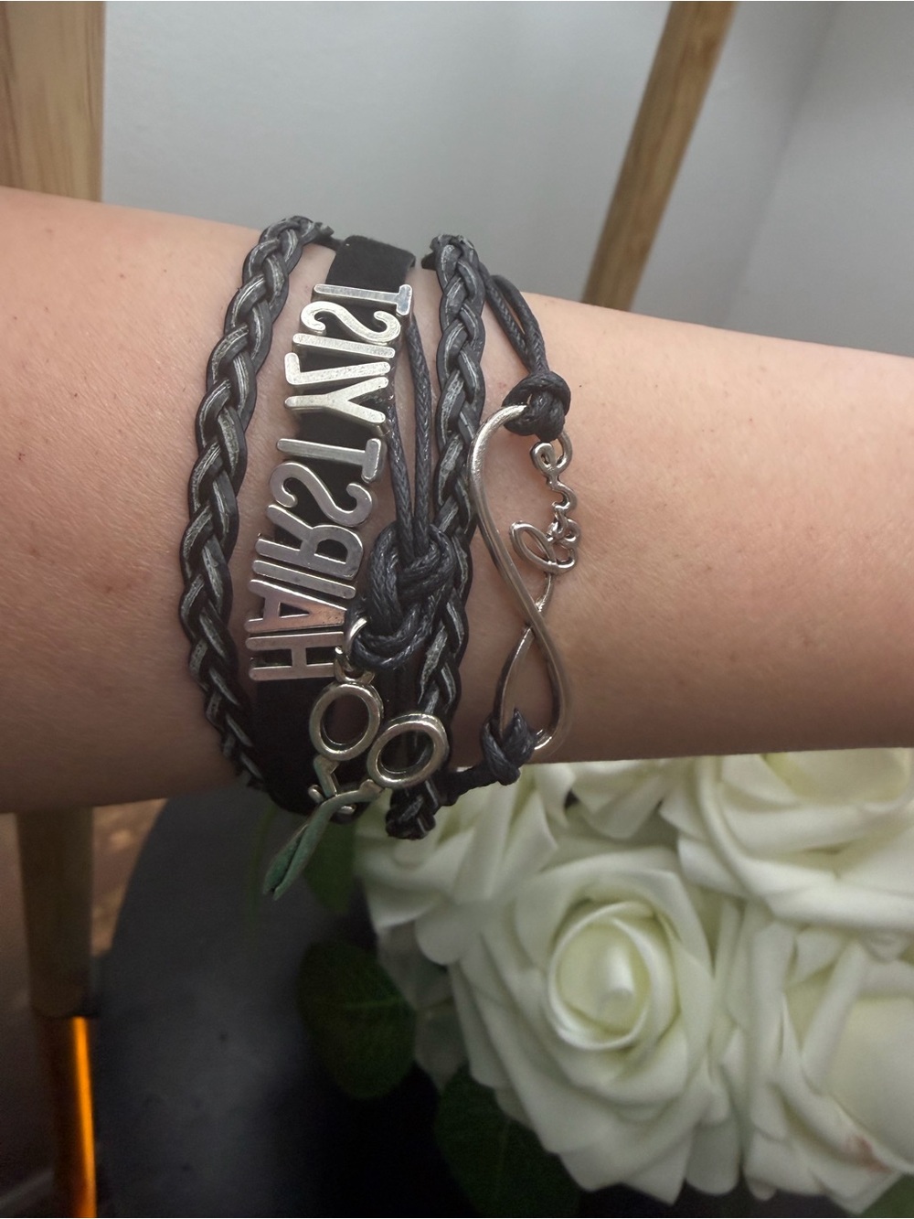 Black Braided Multi-Strand Love & Infinity Bracelet